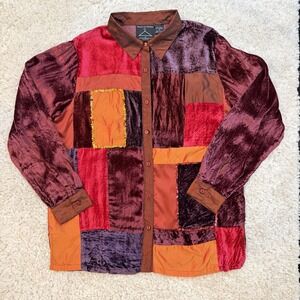 Vtg Anthony Mark Hankins Crushed Velvet Patchwork Button Top M Sequin Whimsy Art